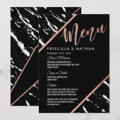 Modern Black White Marble Roos Gold Wedding Menu (Voorkant / Achterkant)