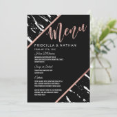 Modern Black White Marble Roos Gold Wedding Menu (Staand voorkant)