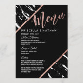 Modern Black White Marble Roos Gold Wedding Menu (Voorkant)