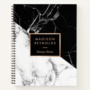 Modern Black White Marble Texture Designer Notes Notitieboek