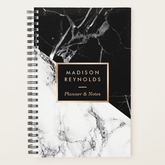 Modern Black White Marble Texture Designer Planner (Voorkant)