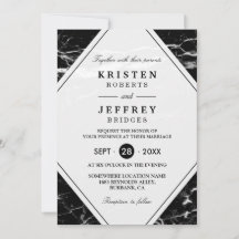 Modern Black White Marble Wedding Invitation