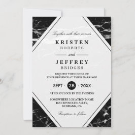 Modern Black White Marble Wedding Invitation Kaart