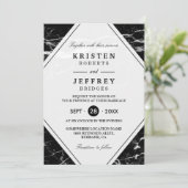 Modern Black White Marble Wedding Invitation Kaart (Staand voorkant)