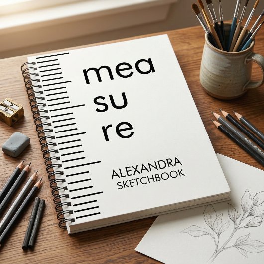 Modern Black White Measure Typography Sketchbook Notitieboek