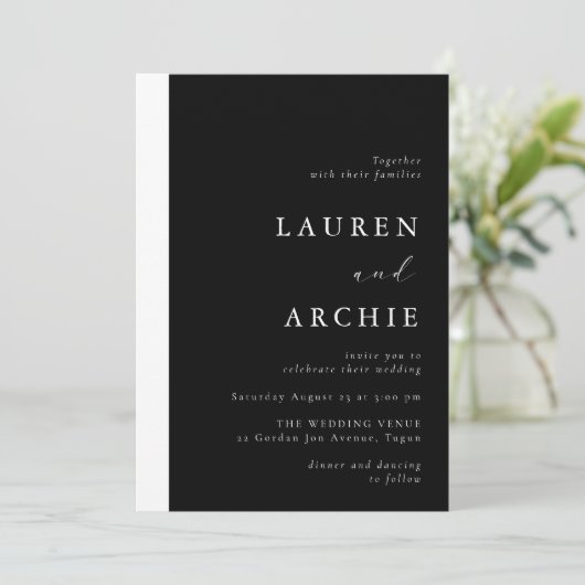 Modern Black & White Minimal Wedding Kaart (Staand voorkant)