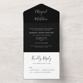 Modern Black White Minimalist Handwriting Weddensc All In One Uitnodiging (Binnen)