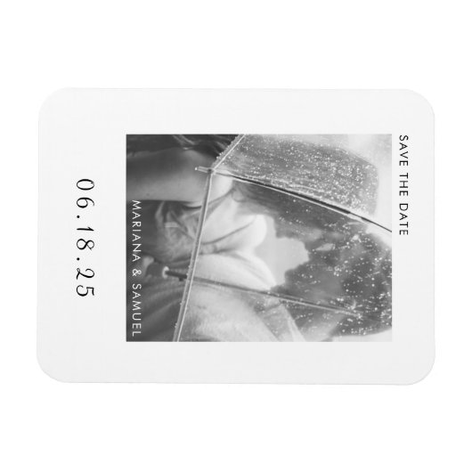 Modern Black White Minimalist Photo Save the Date Magneet (Horizontaal)