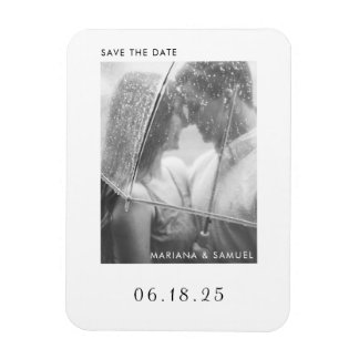 Modern Black White Minimalist Photo Save the Date Magneet