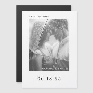Modern Black White Minimalist Photo Save the Date Magnetische Uitnodiging