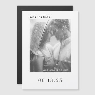 Modern Black White Minimalist Photo Save the Date Magnetische Uitnodiging