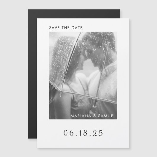 Modern Black White Minimalist Photo Save the Date Magnetische Uitnodiging (Voorkant / Achterkant)