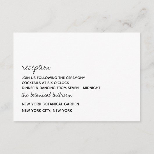 Modern Black & White Minimalist Script Wedding Informatiekaartje (Voorkant)