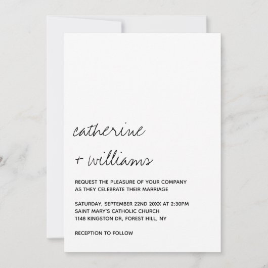 Modern Black & White Minimalist Script Wedding Kaart (Voorkant)