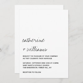 Modern Black & White Minimalist Script Wedding Kaart