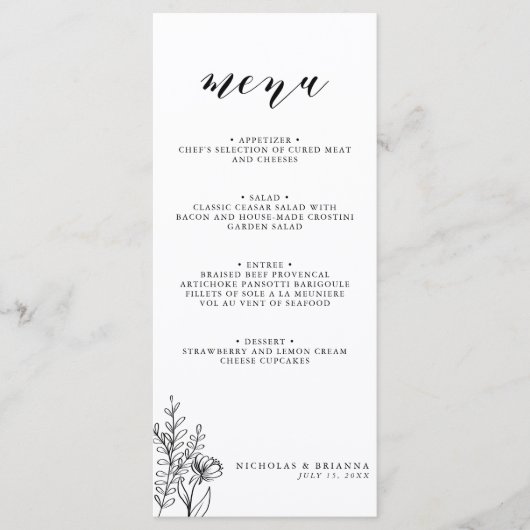 Modern Black White Minimalist Weddenschap Monogram Menu (Voorkant)