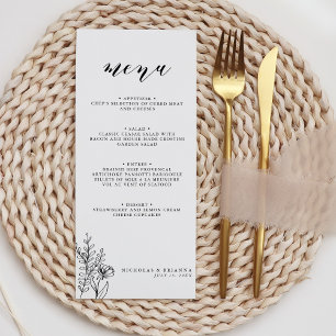 Modern Black White Minimalist Weddenschap Monogram Menu