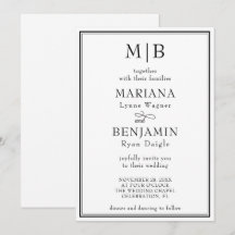 Modern Black White Minimalist Wedding Invitation
