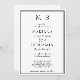 Modern Black White Minimalist Wedding Invitation Kaart