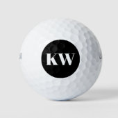 Modern Black White Monogram Initialen op maat Golfballen (Voorkant)
