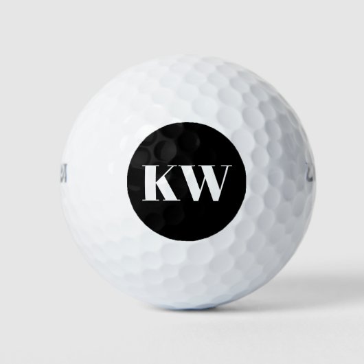 Modern Black White Monogram Initialen op maat Golfballen (Voorkant)