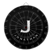 Modern Black White Monogram Name Dartbord (Voorkant)