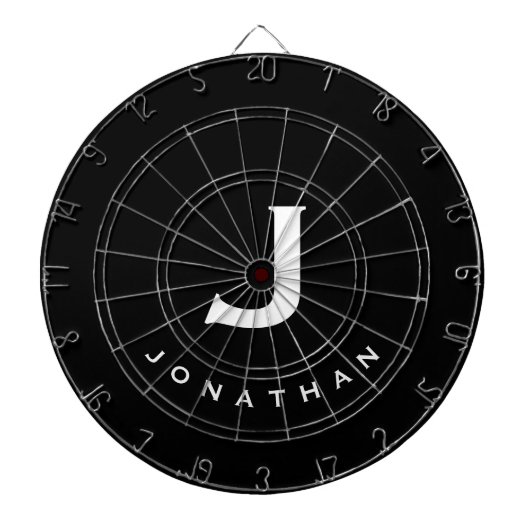Modern Black White Monogram Name Dartbord (Voorkant)