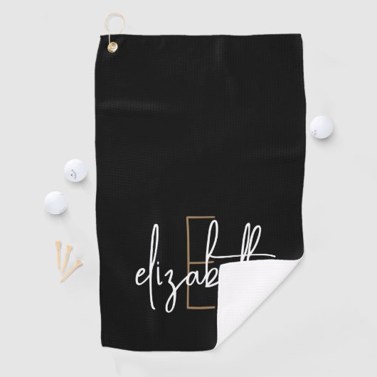 Modern Black White Monogram Name Golfhanddoek (Insitu)