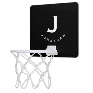 Modern Black White Monogram Name Mini Basketbalbord