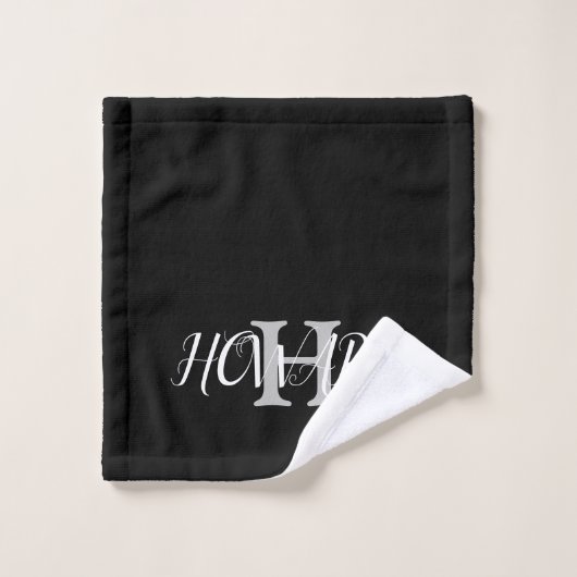 Modern Black White Monogram Name Passen getrouwd Bad Handdoek (Wasdoekje)
