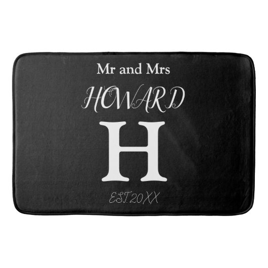 Modern Black White Monogram Name Passen getrouwd Badmat (Voorkant)
