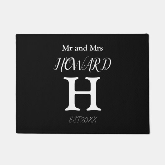 Modern Black White Monogram Name Passen getrouwd D Deurmat (Voorkant)