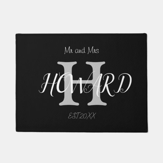 Modern Black White Monogram Name Passen getrouwd D Deurmat (Voorkant)