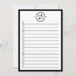 Modern Black White Monogram Name To Do List Kaart
