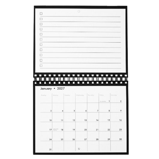 Modern Black White Monogram Name To Do List Kalender (Jan 2027)