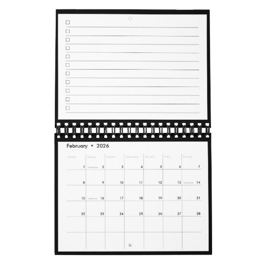 Modern Black White Monogram Name To Do List Kalender (Feb 2026)