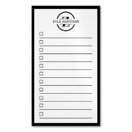 Modern Black White Monogram Name To Do List Magnetisch Visitekaartje