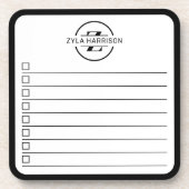 Modern Black White Monogram Name To Do Whiteboard Bier Onderzetter (Voorkant)