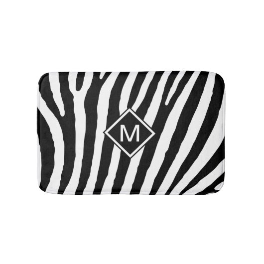 Modern Black White Monogram Stripes Name Initiaal Badmat (Voorkant)