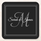 Modern Black & White Monogram Weddenschap Kartonnen Onderzetters (Voorkant)