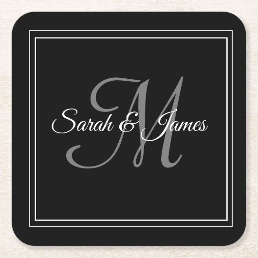 Modern Black & White Monogram Weddenschap Kartonnen Onderzetters (Voorkant)