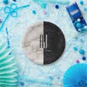 Modern Black White Monogram Weddenschap Papieren Bordje (Feest)