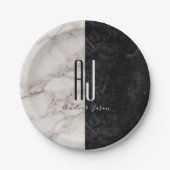 Modern Black White Monogram Weddenschap Papieren Bordje (Voorkant)