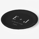 Modern Black White Monogram Weddenschap Papieren Bordje (Gekanteld)