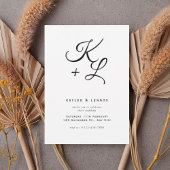 Modern Black & White Monogram Wedding Invitation Kaart