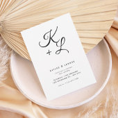 Modern Black & White Monogram Wedding Invitation Kaart