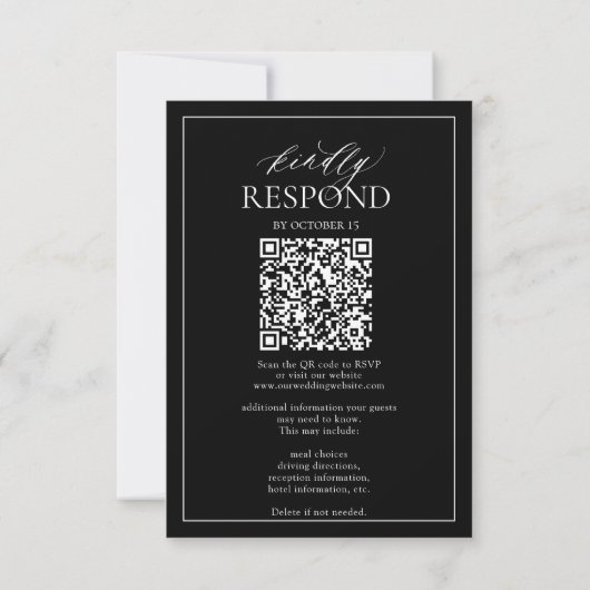 Modern Black White Monogram Wedding QR Code RSVP  Kaartje (Achterkant)