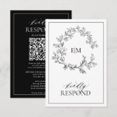 Modern Black White Monogram Wedding QR Code RSVP  Kaartje (Voorkant / Achterkant)