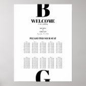 Modern Black White Monogram Wedding Seating Chart Poster (Voorkant)