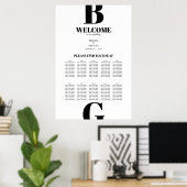 Modern Black White Monogram Wedding Seating Chart Poster (Thuiskantoor)
